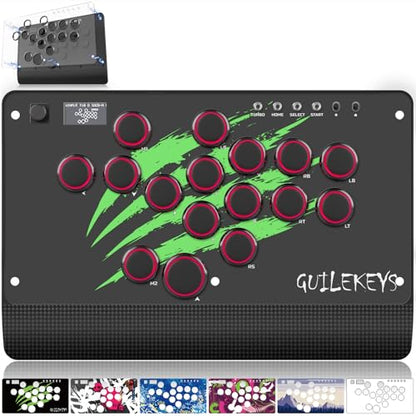 GM-16 Leverless Arcade Stick, Magnetic Detachable Panel, All-Button Fight Controller with 16 Keys, Tournament Lock with OLED, RGB, Turbo & Hot-Swappable for PS4/PS3/PC/Switch, Black