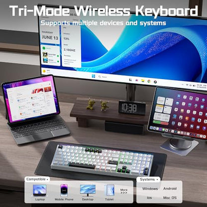 Aula H108 Wireless Mechanical Keyboard, Hot Swappable Silent Keyboard, Full Size Keyboard with Number Pad, Gasket Structure, RGB Backlit Computer Gaming Keyboard with PBT Keycaps for PC/Office - color: White Black