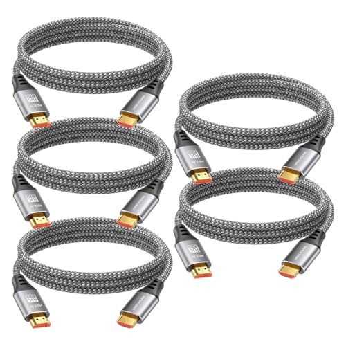8K 4K HDMI Cable 6FT 5-Pack,HDMI 2.1 Cord Multipack | HDMI eARC/ARC Cable,Support 4K@120Hz/144Hz, 8K@60Hz, HDCP2.3/2.2, HDR10+ for Soundbar, KVM, PS5, Xbox, Roku/LG TV,Projector - size: 6FT