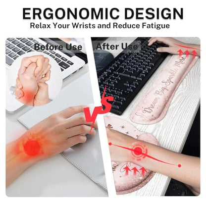 Britimes Pink Glitter Marble Keyboard Mouse Pad Set Bow Inspirational 4in1 Large Mousepad+Keyboard Wrist Rest+Mouse Wrist Rest+Coaster Ergonomic Design for Home Office Computer 35.4x15.7 inches - color: Pink Glitter Marble