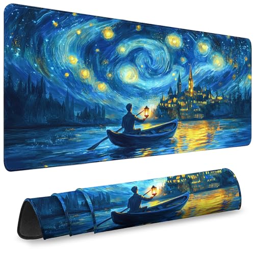 Gaming Desk Mat with Silky Smooth Surface & Exquisite Patterns,31.5x11.8 Inches Large-Sized Mouse Pad, Perfect for Extended Gaming,Work,and Home Office Decor (Van Gogh Oil Painting 1) - color: Van Gogh Oil Painting 1