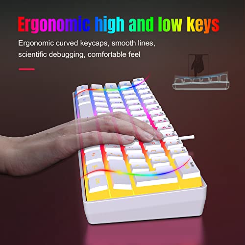 DGG 60% Wired Gaming Keyboard, Pudding Keycaps with Translucent Layer, RGB Backlit Ultra-Compact Small Keyboard, Waterproof Mini Compact 61 Keys Keyboard for PC/Mac Gamer, Typist, Travel, White - color: White