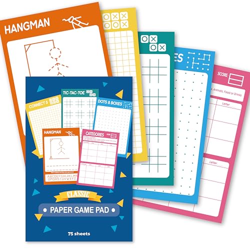 GRANDLMOON 5 Portable Travel Game Activities Pad On The Go Plane Trip Pen Pencil and Paper Game for Kids 6 x 9-inches (75 Sheets) - size: 9"X6"