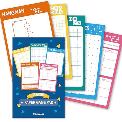 GRANDLMOON 5 Portable Travel Game Activities Pad On The Go Plane Trip Pen Pencil and Paper Game for Kids 6 x 9-inches (75 Sheets) - size: 9"X6"