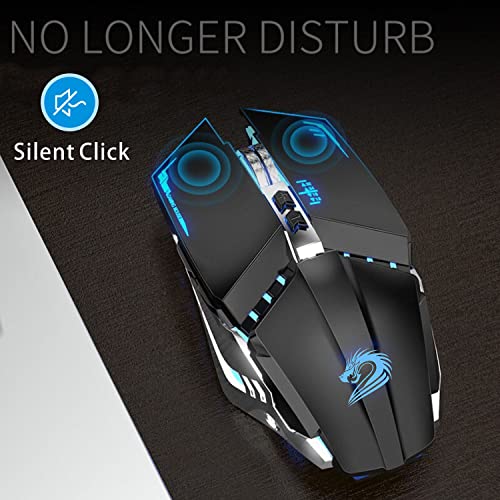 TENMOS T12 Wireless Gaming Mouse, Silent Rechargeable Computer Mice-Black | 2.4GHz Optical, 7 Color LED Lights, Quiet Click,Side Buttons,3 Adjustable DPI,Ergonomic Design, Nano Receiver,USB C Charging - color: black