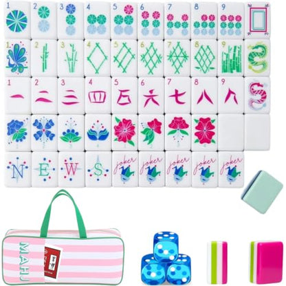 4 Layer Mahjong Tiles, 2026 Premium 160 Pcs Acrylic American Mahjong Tiles Set with Dice, Engraved Four Layer Mahjong Tile with Exquisite Carrying Bag, Home Trips Social Game (Green Peacock) - color: Green Peacock