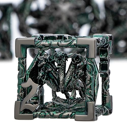 ARUOHHA Hollow DND Dice Set Black Green 5-Headed Dragons D and D Dice with Gift Box, RPG Role Playing Games 7PCS Metal Dungeons Polyhedral Dice Set D20 D12 D10 D8 D6 D4 - color: Black Green-02
