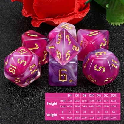 QMAY DND Dice Set -D&D Polyhedral Dice (7 Pcs) for Dungeons and Dragons (Purpulr and White) - color: Purpulr and White