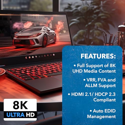 OREI 8K 2-Port HDMI 2.1 Switch, 8K@60Hz, 4K@120Hz, Auto and Manual Switch | hdmi switch 2 in 1 out, hdmi 2.1 switch 4k 120hz, 48Gbps, HDR10, Dolby Vision, PS5/Xbox, IR Remote - color: Jet Black