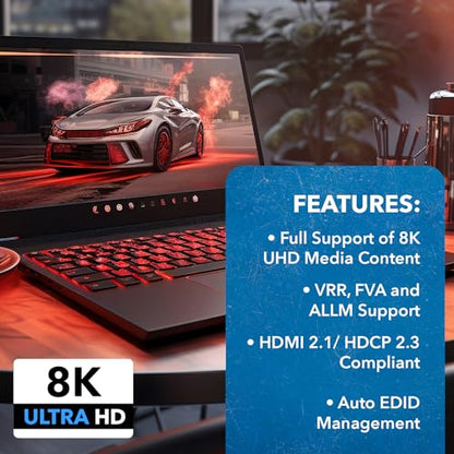 OREI 8K 2-Port HDMI 2.1 Switch, 8K@60Hz, 4K@120Hz, Auto and Manual Switch | hdmi switch 2 in 1 out, hdmi 2.1 switch 4k 120hz, 48Gbps, HDR10, Dolby Vision, PS5/Xbox, IR Remote - color: Jet Black