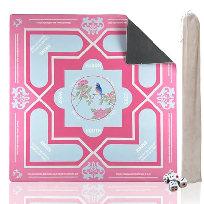 Mahjong Mat 31.5 * 31.5 Inch Non-Slip Noise Reduction, American Mahjong Mat for Table with Bag, Waterproof Surface Mah Jongg Mats for Poker, Card, Dominoes, Board & Tile Games - color: Pink
