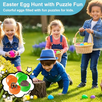 32 Pack Brain Teaser Puzzles & Colorful Easter Eggs - Challenging Metal Wire Puzzles for Kids & Adults - DIY Easter Basket Stuffers, Family Logic Games, Party Favors - style: 32PCS Metal Puzzles