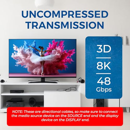 OREI 8K HDMI 2.1 Fiber Optic Cable 100ft - AOC, 48Gbps, 8K@60Hz, eARC, 3D - size: 100FT