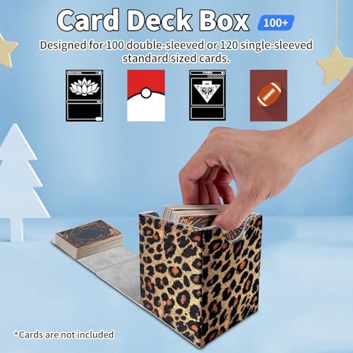 Card Deck Box for MTG Commander,Collectible Trading Storage Box Fits 120+ Single Sleeved Cards Magnetic Case PU Leather for Magic Commander TCG CCG MTG,Art Leopard Print - color: Art Leopard Print