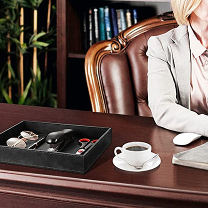 SITHON Valet Tray Desk Organizer PU Leather Catchall | Bedside Vanity Tray Nightstand Caddy Coin Box Key Jewelry Storage Organizer, Graduation, Black - color: *Black