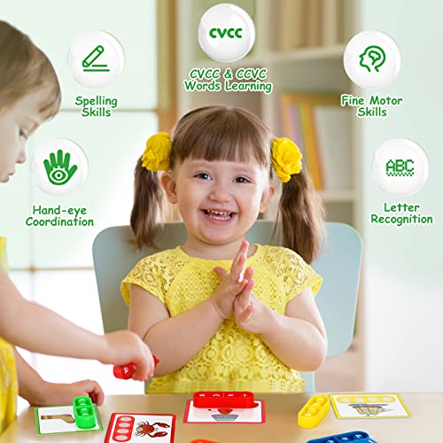 Aizweb CVCC & CCVC Word Game,Phonics Games Flash Cards for Preschool Kindergarten Classroom Supplies,Special Education Reading Manipulative Montessori Spelling Toy for Learning Activity Teacher School - style: CVCC & CCVC