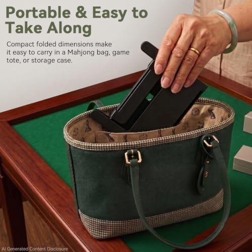 Mahjong Card Holder for Table,Mahjong Reference Card Display Holder,Foldable Desk Edge Scorecards Rack, Under-Mat Slide-in Stand Mahjong Table Accessories for American Mahjong Cards (Green)