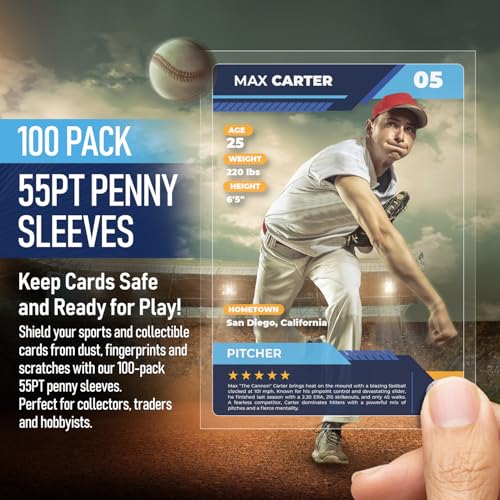 Premium Penny Sleeves for Trading Cards | Soft Trading Card Sleeves for Baseball Cards, Ultra Clear Plastic Pro Sports Card Sleeve, Football, MTG Collector Sleeve (Standard + Thick Options Available) - style: 55PT - 100 Count