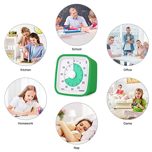 Visual Timer, Silent 60-min Countdown Timer for Kids, Green Green | Protective Case, Time Management Tool, Mute and Ringing Alarm Available, Low Power Reminder, for Study,Game,Work,Fitness etc - color: Dark Green