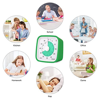 Visual Timer, Silent 60-min Countdown Timer for Kids, Green Green | Protective Case, Time Management Tool, Mute and Ringing Alarm Available, Low Power Reminder, for Study,Game,Work,Fitness etc - color: Dark Green