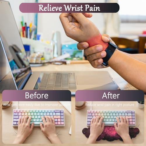 Cloud Mouse Pad Keyboard Wrist Rest 4PCS Extended Large Galaxy Desk Mat Pad Set Memory Foam Non-Slip Cute Ergonomic Gaming Mouse Pad Wrist Support for Computer Laptop Home Office Black Pink - color: 4pcs Black Pink
