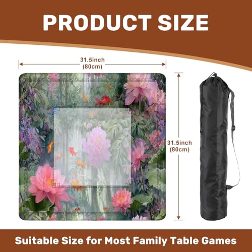 Mahjong Mat 31.5" x 31.5" Lotus Fish Watercolor Poster Dreamy Japanese Aesthetic Non-Slip Noise Reduction Mahjong Tiles Table Cover for Dominoes Poker Card Board and Tile Games - color: Color4