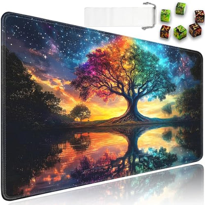 for MTG Game Playmat - 24 x 14 inches with Dices and Storage Bags, Non-Slip Base for TCG and Board Game Card Mats, Trading Card Games Mat, Rainbow Tree of Life Pattern Collectible Card Playmats - color: Jv-playmat-p7-1-h218