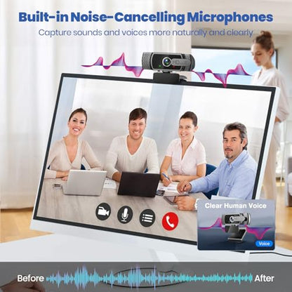 Webcam with Microphone for Desktop,1080P HD USB Webcam Live Streaming Laptop PC Computer Web Camera for Video Calling Conferencing Recording Gaming, AutoFocus 3D Noise Reduction