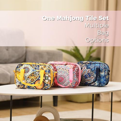 American Mahjong Tile Set with Printed Handbag, 166 Premium Pink Tile and Accessories, Portable and Stylish Mahjong Set, Mahjong Game Set for Travel, Gifts（Pink, No Racks） - color: Pink