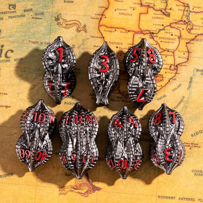 7-Piece Metal Dice Set DND Dice with Dragon Claw Design - Perfect for Dungeons & Dragons RPG Tabletop Role-Playing Games - color: Dragon Claw-black Red