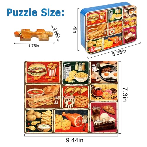 LELEMON Puzzles for Kids Ages 4-6,Food 60 Piece Puzzles for Kids Ages 6-8 in a Metal Box,Children Jigsaw Puzzles Kids Puzzles,Educational Learning Puzzle Toys for Girls and Boys - color: Food