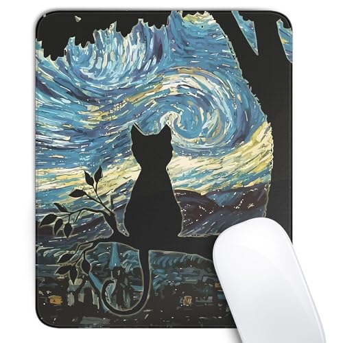 Cute Black Cat Square Mouse Pad,Aesthetic Cat Mouse Pads for Wireless Mouse Desk Accessories,10"X8" Travel Mousepad with Non-Slip Rubber Base, Stitched Edge Mouse Pads for Desk,Computers,Laptop,Office - color: S-4