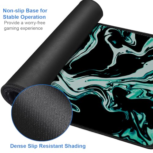 Large Mouse Pad, 31.5x15.7 inch Large Extended Computer Keyboard Mouse Mat, Water Resist Non-Slip Mousepad Rubber Base Long XXL Desk Mouse Pad for Gaming, Office & Home, Marble Cyan - color: Marble Cyan, size: 31.5L x 15.7W inches