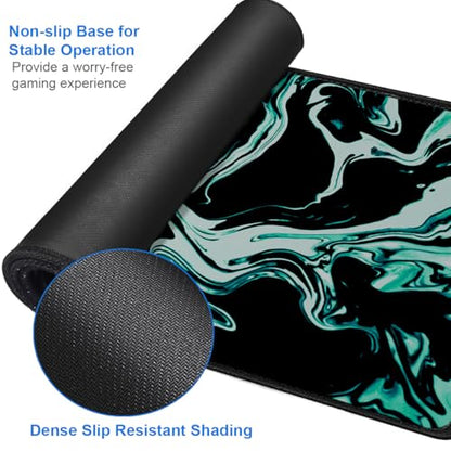 Large Mouse Pad, 31.5x15.7 inch Large Extended Computer Keyboard Mouse Mat, Water Resist Non-Slip Mousepad Rubber Base Long XXL Desk Mouse Pad for Gaming, Office & Home, Marble Cyan - color: Marble Cyan, size: 31.5L x 15.7W inches