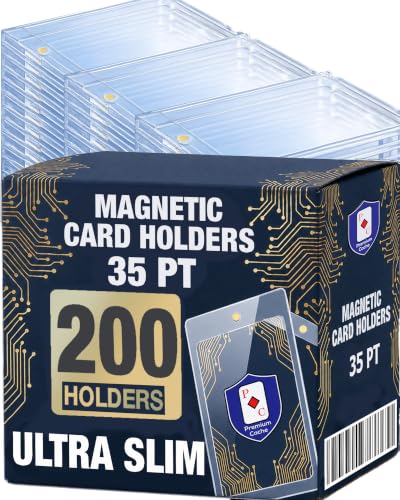 Magnetic Card Holder for Trading Cards |35PT 200ct| Slim One Touch Holder | 35 Point Magnet Card Case, U-V Protectors Hard Plastic Case for 35 PT Sports, Trading Cards, TCG, or Collectible Card Storage - size: 200 Count Slim