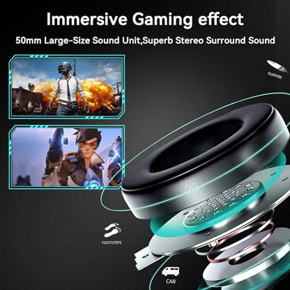 Jimonyer Gaming Headset with Microphone, 7.1 Surround Sound and Noise Canceling Over Ear Headphones for PC/PS4/PS5/Xbox Series/Switch, RGB Light and Soft Imitation Protein Earmuffs(Black) - color: Black