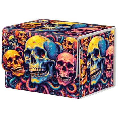 Skulls Deck Box for MTG Commander | Holds 100+ Double-Sleeved Cards | Strong Magnetic TCG Card Case for Collectible Games - color: Skulls