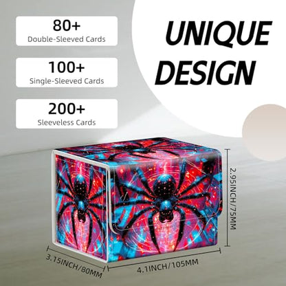 Trading Card Storage Box, Holds 100+ for MTG Cards, Premium PU Leather with Magnetic Closure, Neon Metropolis Giant Spider Durable Deck Box for Magic the Gathering, Trading Card Games - color: Neon Metropolis Giant Spider