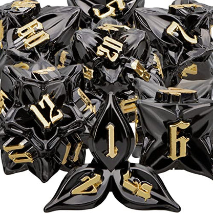 ARUOHHA DND Metal Dice Set Black Leaf Gold Numbers Design Polyhedral Dice with Box, 7PCS D and D Dice RPG Role Playing Games D20 D12 D10 D8 D6 - color: Leaves- Black Gold