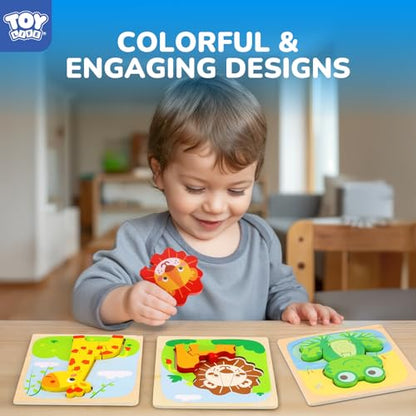 TOY Life Toddler Puzzles Ages 2-4, Wooden Puzzles for Toddlers 1-3, 7 Pcs Animals Puzzle 2 Year Old, Montessori Toddler Boys Girls Toys 2-3, Educational Gift Learning Toys for 2 Year Old - style: Farm Animals