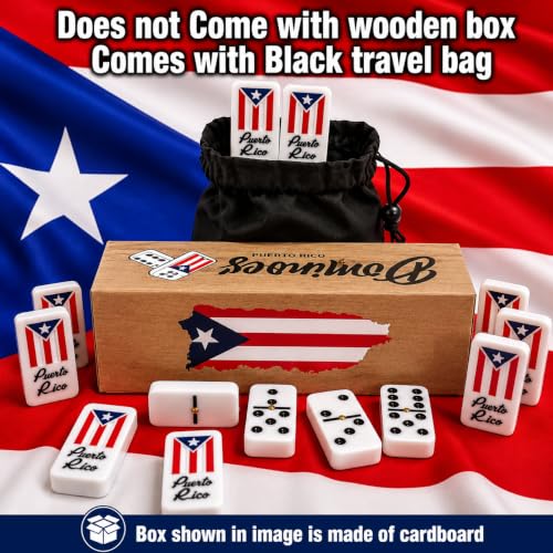 Puerto Rico Double Six Dominoes Set - Premium Quality, Cultural Heritage, 28 Tiles No Box Comes with Travel Bag Puerto Rican Adult Size Domino Set