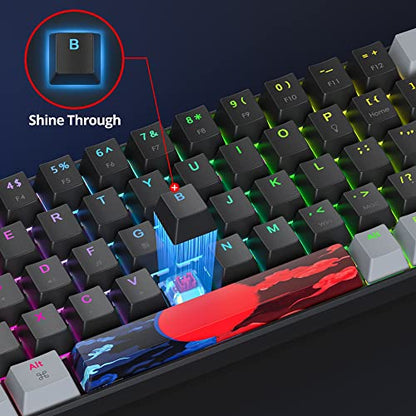 Owpkeenthy Portable 65% Percent Mechanical Gaming Keyboard, Mini Wired Ultra Compact RGB 68 Keys Office Keyboard with Red Switch Backlit for PC/PS5/XBOX(Dark/ 68 Red Switch) - color: Dark/ 68 Red Switch