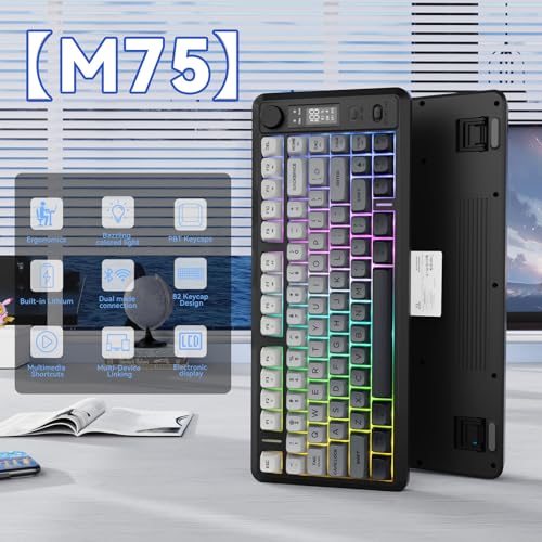 ZIYOU LANG M75 Wireless Gaming Keyboard, RGB Backlit Rechargeable 2000mAh Battery, Small Membrane But Mechanical Feel Keyboard with Smart Display & Knob, PBT Gradient keycaps for PC, MAC-Moonlit Night - color: Moonlit Night