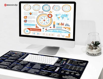 excovip Shortcuts Mouse Pad for R -Extended Large Cheat Sheet Mousepad PC Office Spreadsheet Keyboard Mouse Mat Non-Slip Stitched Edge 80x30x0.2 cm 0484 - color: for R