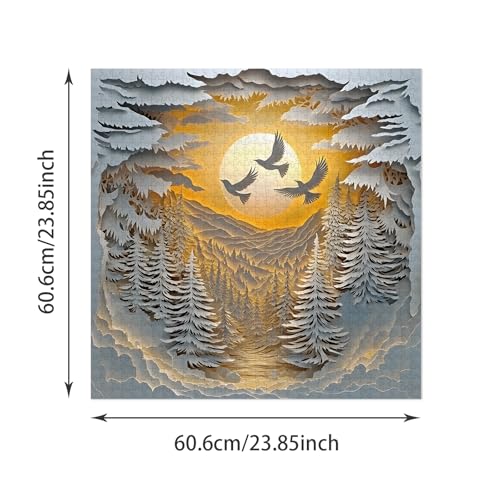 Puzzle for Adults 1024 Pieces, 3D Paper-Cut Winter Forest Sunset Jigsaw Puzzle, Challening Impossible Difficult Hard Fun 1000 Pieces Jigsaw Puzzles for Adults - color: Paper Birds Winter Glow 1024 Pieces