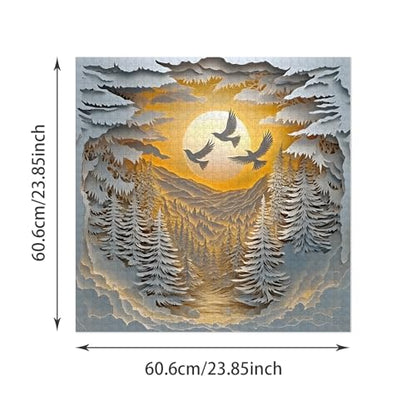 Puzzle for Adults 1024 Pieces, 3D Paper-Cut Winter Forest Sunset Jigsaw Puzzle, Challening Impossible Difficult Hard Fun 1000 Pieces Jigsaw Puzzles for Adults - color: Paper Birds Winter Glow 1024 Pieces