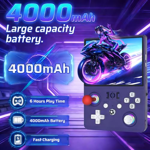 R36MAX 2 Retro Handheld Game Console, 4.5 Inch IPS HD Screen Portable Retro Game Console, 1.5GHz CPU Support 30+ Emulator Console Video Game Console, 4000mAh (Purple) - color: Purple