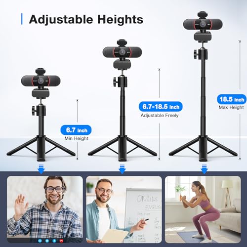EMEET C960 4K Webcam with Tripod, 3 Adjustable Height, 360° Swivel Head | DesktopTripod w/Privacy Cover, PDAF Auto Focus, Dual Omni Mics, Auto Light Correction, Perfect for Online Meetings - style: 4K Tripod