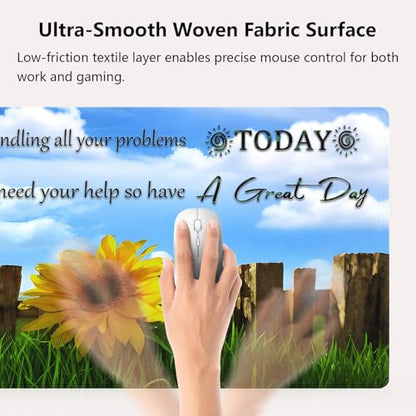 Good Morning This is God Large Mouse Pad, Sunflower Farmhouse Desk Mat | Keyboard Mat Stitched, 31.5" x 11.8", Positive Motivational Quote, Christian Inspirational Quote, Religious Encouragement - color: Vibrant Design J04K