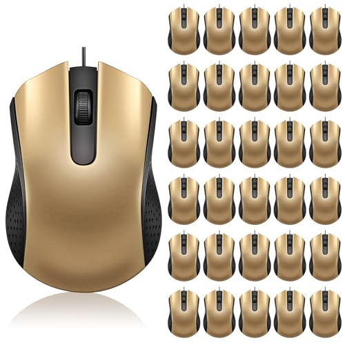 Bonuci 30 Pack USB Wired Mouse 3 Button Corded Computer Mice Bulk USB Mouse for PC Desktop, Laptop, Office, School, Classroom Use(Gold) - color: Gold